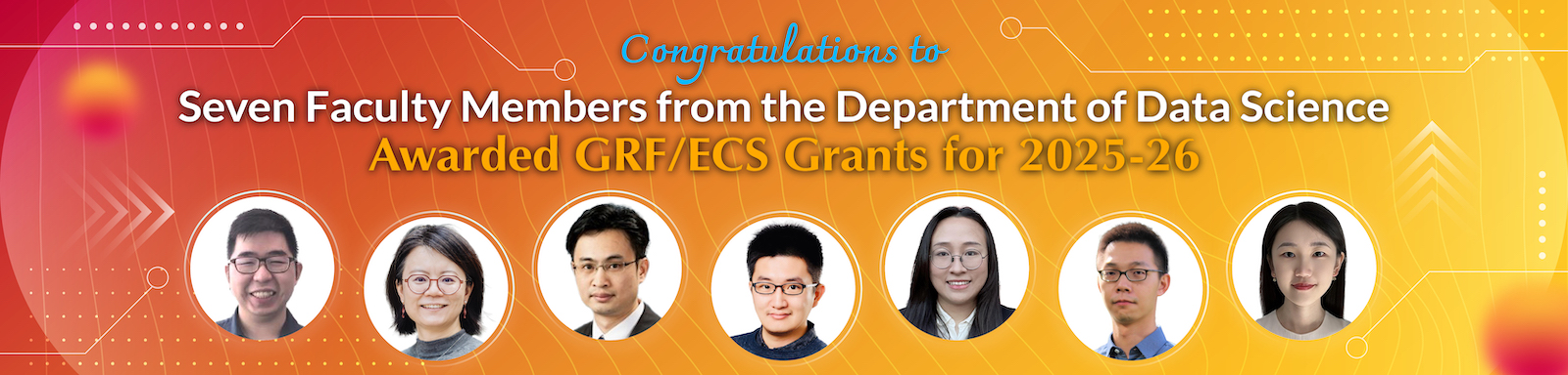 Seven Faculty Members from the Department of Data Science awarded GRF/ECS Grants for 2025-26