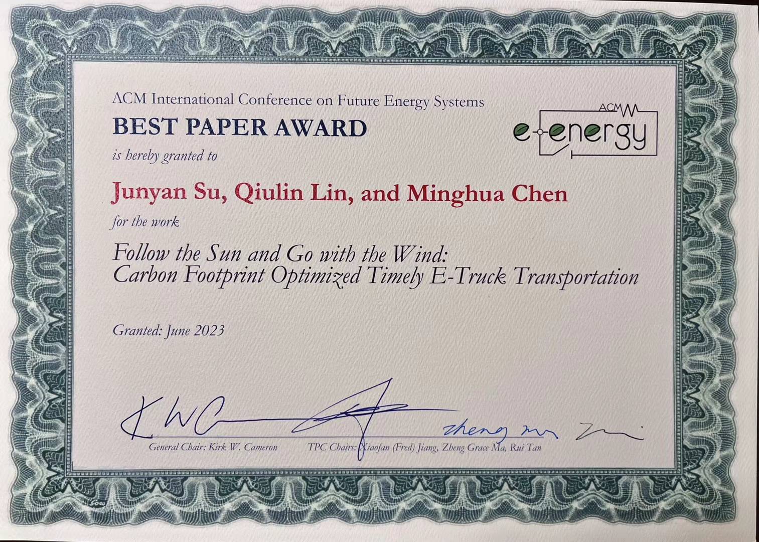 Follow the Sun and Go with the Wind: Carbon Footprint Optimized Timely E-Truck Transportation