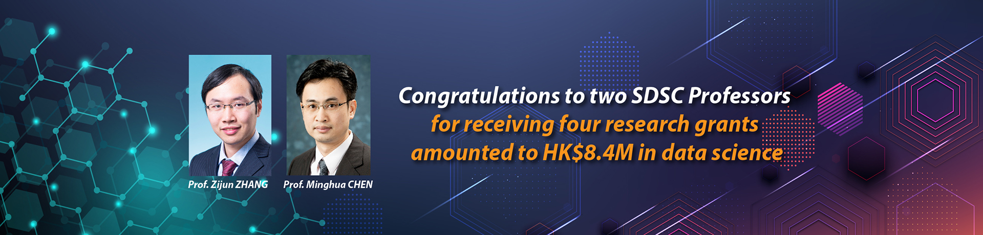 Two SDSC Professors receive four research grants amounted to HK$8.4M in data science